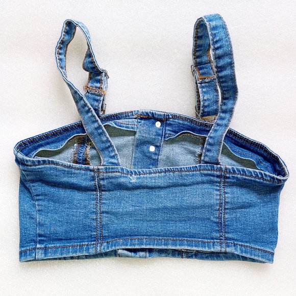 Love + Harmony Stretchy Distressed Denim Bra Crop Top w/ Sideways Buttons Size S - Picture 2 of 6